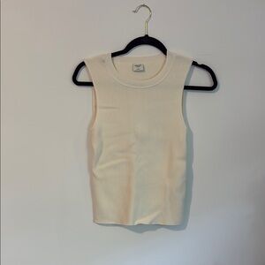 Cream Sleeveless Ribbed Sweater Shell